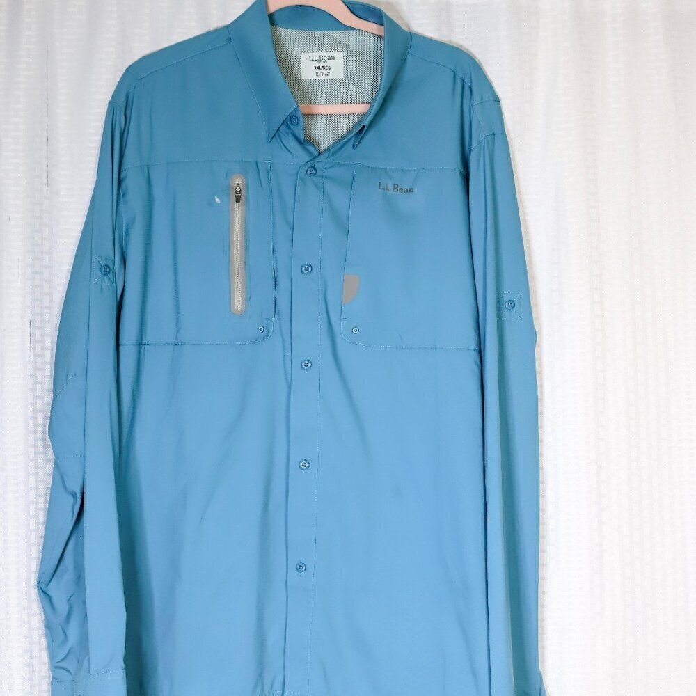 L.L. Bean Size XXL vented blue lightweight hiking/fishing/camping Long sleeve